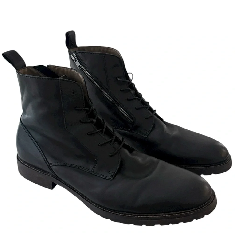 Aston Grey Marambio Black Leather Boots Sz 12